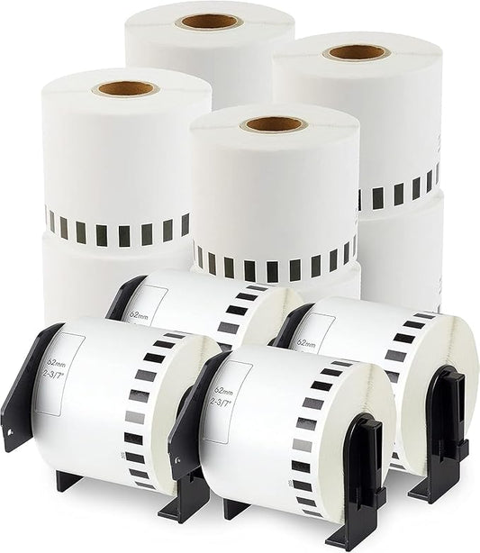 enKo - Compatible DK-2205 Continuous Blank White Paper Labels (2.4 Inch x 100 Feet) Use with Brother QL Label Printers QL-800, QL-820NWB QL 810W - [12 Rolls + 4 Refillable Cartridge Frames]