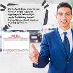 Vehicle Due Bill Form - 3-Part Carbonless Snap-Out 8.5 x 7.75 Car Dealership Service Agreement Forms, Auto Repair Vehicle Documentation Forms NCR - White, Canary, Pink - Pack of 200