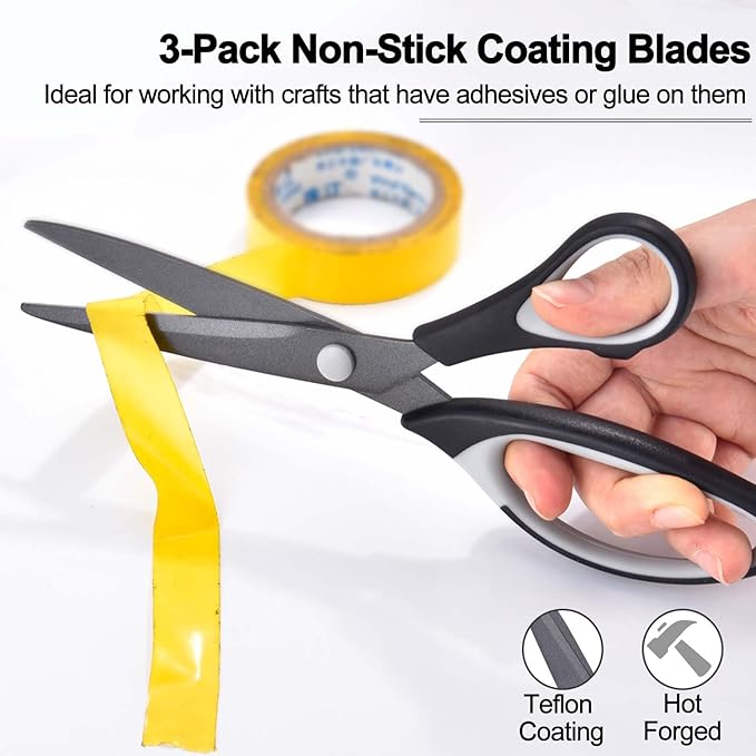 8.5" Scissors Bulk Set of 12-Pack, Sharp Scissors all Purpose Heavy Duty, Non-Stick and Titanium Coating Blade, Multipurpose Shears for Office Home School Sewing Fabric DIY Craft Supplies