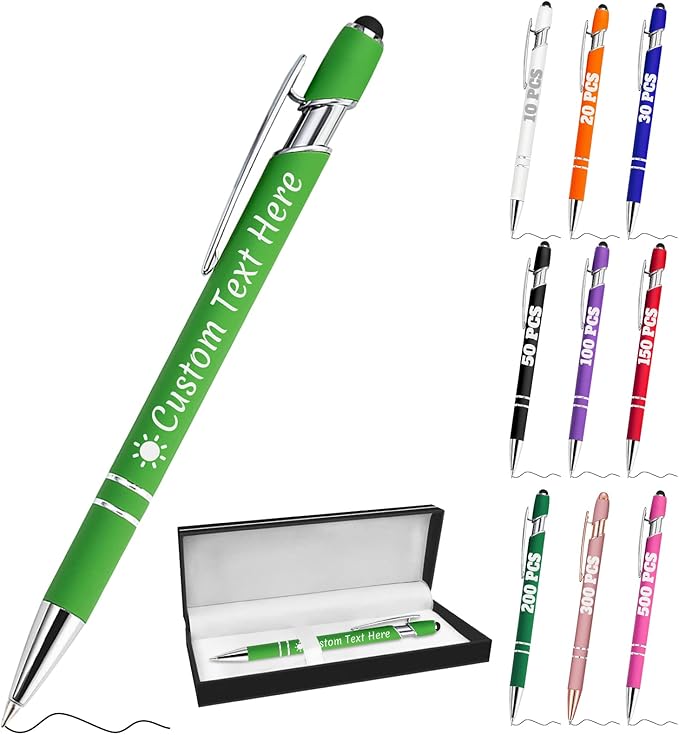 Personalized Pens with Name Custom Engraving Ballpoint Pens with Stylus Tip Customized Smooth Writing Pens Personalized Gifts for Anniversary Birthday or Graduation(Light Green,Black Ink)