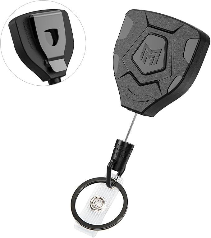 MNGARISTA Heavy Duty Retractable Keychain with Belt Clip, ID Badge Reel Key Chain, Badge Holder with 31.5' Steel Cord and Key Ring, 9.0oz, Black