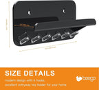 Beego Entryway Key Holder for Wall - Black Acrylic Key Rack with Shelf Decorative Key Hanger Wall Mount Mail Organizer with 6 Key Hooks for Office Hallway Kitchen Living Room Home Décor