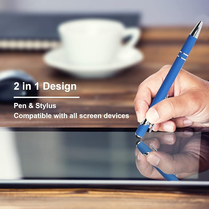 Ballpoint Pen with Stylus Tip, Soft Touch Click Metal Pen, 1.0mm Medium Point, Black Ink, 12 Count(6 Colors)