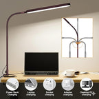 SKYLEO LED Desk Lamp - Desk Light for Home Office - Flexible Gooseneck - 5 Color Modes X 11 Brightness Levels - 1300LM - Timmer & Memory Function - 12W Clip on Light - Red