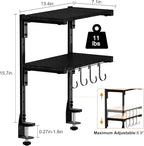 AUATRONNE Clamp-on Desk Shelf, 13 inch Above or Below Desk 2-Tier Shelving, Adjustable Metal Storage Tray for Gaming Devices or Office Desk Accessories and More, Black, Patent Pending