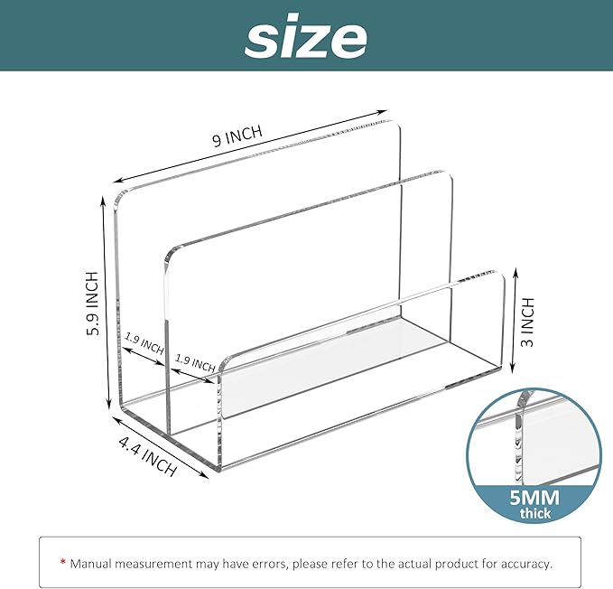 Acrylic File Holder 2 Compartment, Clear Desk File Organizer, Office Magazine File Folder Organizer
