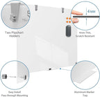 TSJ OFFICE Glass Dry-Erase Board - 48 x 32 Inches Brilliance White Magnetic Glass Whiteboard, Wall Mounted Large Frameless White Board for School, Home & Office
