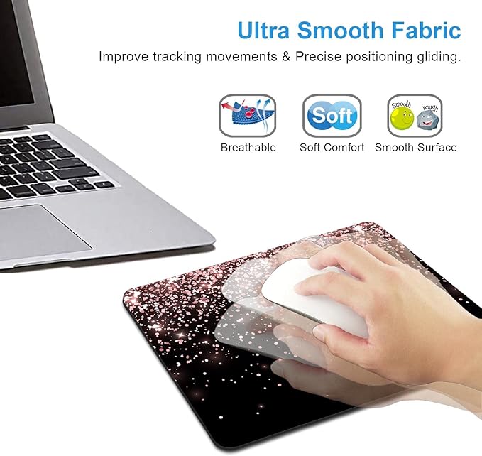 IMAYONDIA Mouse Pad, Rose Gold Glitter Black Mouse Pad, Non-Slip Rubber Base Women Mousepad, Mouse Mat Pad for Work, Game, Office, 9.5 x 7.9 Inch - Beautiful Modern Luxury Design