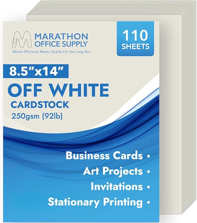 MOS Off-White Legal Cardstock Paper 8.5 x 14 Inch (110 Sheets) — Heavyweight 250 GSM Cover Stock for Certificates, Menus, Legal Documents, Crafts, Printer Compatible