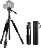 PULUZ 64"/164cm Video Tripod, Metal Camera Tripod with 360°Fluid Drag Head, Quick Release Plate Compatible with Canon Nikon Sony and Other DSLR Camera Camcorder for Photography/Videography