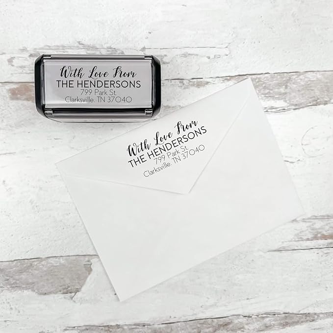 Self Inking Modern Address Stamps | Custom Return Address Stamper (with Love from, Xtra Wide)