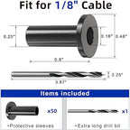 50 Pack Cable Railing Protector Sleeves for 1/8” Deck Railing System, Black Cable Railing Kit Hardware for Wood Post, T316 Stainless Steel Marine Grade DB58