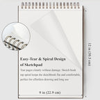 Fuxi 9" x 12" Sketch Book, Top Spiral Bound Sketch Pad, 100 Sheets 68lb/100gsm Acid-Free Drawing Paper, Art Sketchbook for Drawing Pad for Kids Artists & Beginners Professional Art Supplies for Adults