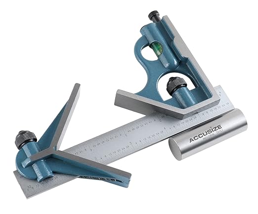Accusize Industrial Tools 6'' 3 Pc Combination Square Ruler Set Protractor Satin, 4-R Graduation, 0000-8100
