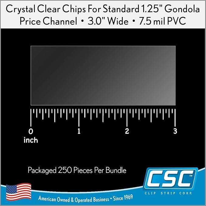 Clip Strip Corp. Price/Data Channel Label Holder Chips, Clear Plastic Tags, 3" L x 1.25" H, 7.5 Mil Thick, Gondola Shelf Edge, Reusable, Made for Point of Purchase Shelf Molding (1000)