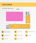 HOUSELABELS 2.25" x 1.25" Pink Address Labels on 1" Core Compatible with Zebra and Rollo Printers, 34 Rolls / 1,000 Labels per Roll