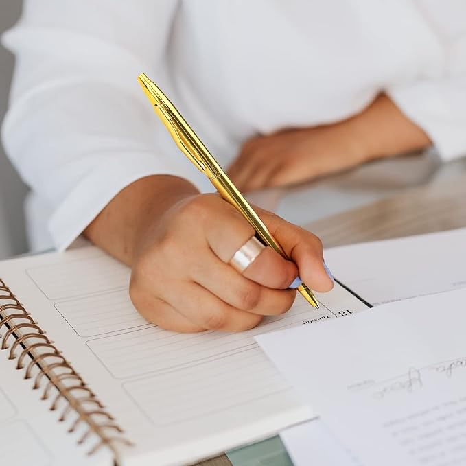 3 Pack Slim Gold Ballpoint Pens Black Ink 1 mm, Great Gift for Business Office Students Teachers Wedding Christmas (Gold)