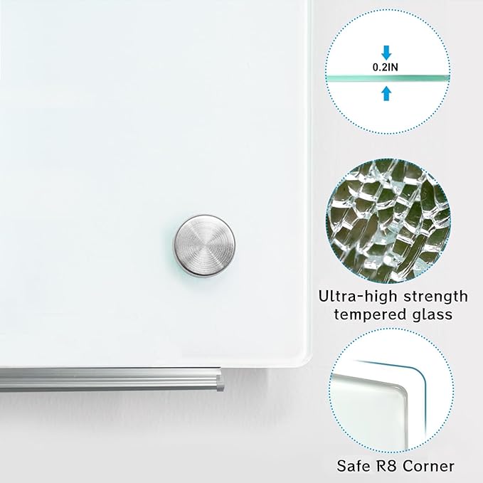 KIZZBY Glass Dry Erase Board - Magnetic Whiteboard, 60"X36" Frameless White Board Clear Glass Boards with Super Strong Magnets, Wall Mounted for Office, Classroom and Home