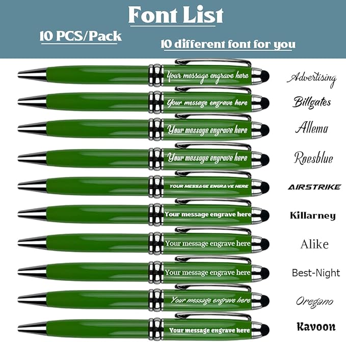 Ancolo Custom Executive Pens Stylus Tip School Writing Set Metal body - Engraved Personal Name pens - with Your Team Name or Slogan/Phone number/Address- 10 Pens/Box