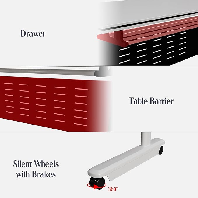 4Pack Conference Room Table, Folding Conference Table for Office Classroom, Mobile Training Tables with Casters Silent Wheels, Large Rectangular Convertible Modular Seminar Tables (L70.9in)
