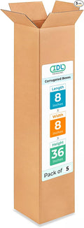 Tall Moving & Shipping Boxes 8 x 8 x 36 inches (5-Pack) - Extra Strength 200 lb vs Regular - Corrugated Packing Boxes for Delivery - Packaging Box for Shipping by IDL Packaging