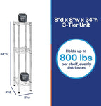 Shelving Inc. 8" d x 8" w Chrome Wire Shelving with 3 Tier Shelves, Weight Capacity 800lbs Per Shelf