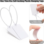 100 White Blank Plastic Tags for Labeling Waterproof Hanging Labels Writable Tags Seal Plastic Marking Label for Clothes Bags Keys Inventory with One Marker Pen