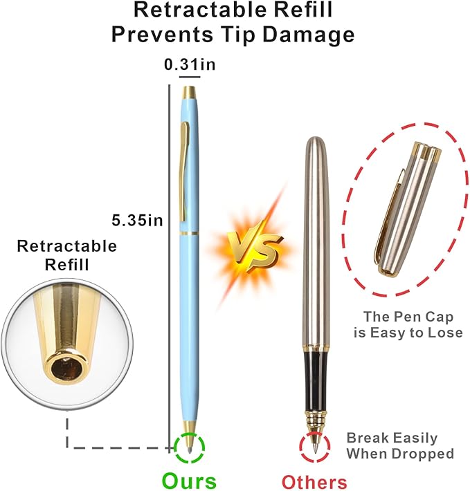 Cambond Ballpoint Pens Blue Pens - Fancy Pens Black Ink 1.0 mm Medium Metal Pen Retractable Smooth Writing for Men Women Police Uniform Office Business, 10 Pack (Blue)