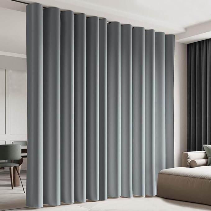 Cbsroro Room Divider Blackout Curtain Track Curtains Wall Dividers Panels Screen for Living Rooms Bedroom Office Privacy Partition Separation, W100 × L96 Inch,1 Panel, Light Grey