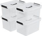Drephia 10.5 Quart Clear Plastic Storage Box/Container with Handle, Plastic Storage Bin with Lid, 4 Packs