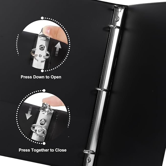 CIXILDTS 1-inch Round Ring Binder, Standard 3 Ring Binder Fit Letter Size Paper, Presentation View Binders, Black,12-Pack