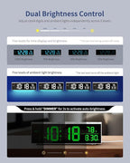 Digital Clock, Alarm Clock for Bedroom, Digital Wall Clocks for Classroom, Living Room Decor, Desk Clock Large Display, 13 Number Display Colors, 12 Ambient Light Colors, Auto Dimming, DST (White)