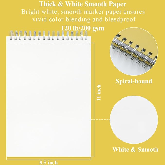 Fuxi Marker Pad Sketchbook 8.5 x 11, 60 Sheets Marker Paper Pad, 120lb/200gsm Paper for Alcohol Markers, Art Gifts for Adults.