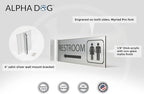 ALPHA DOG SIGNS Corridor Projecting Hallway Bathroom Sign, Left Arrow, 4"x12" Double Sided, Indoor/Outdoor, Easy Install, Durable Business Wayfinding Plaque, USA-Made (Brushed Stainless)