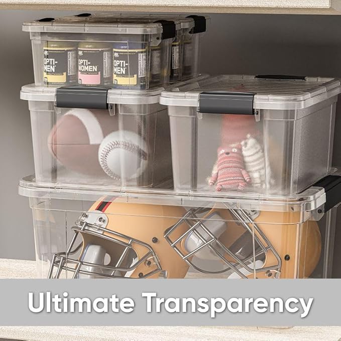 Superio Clear Storage Bins with Lids, Stackable Storage Box with Latches and Handles, Extra Small, 4 Pack 3 Quart