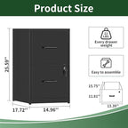 Yukimo 2 Drawer File Cabinet with Lock, Vertical File Cabinet with Lock, Locking File Cabinet Hanging Files for A4/ Legal/Letter, Require Assembly, Black