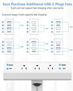 Desk Clamp Power Strip,40W Fast Charging Station,Desktop Mount Surge Protector,2 PD 20W USB C Ports,3 Outlets for Home,Office,Fit 1.9" Tabletop Edge (White, 3 Outlets & 4 USB Ports & 25 FT Cable)