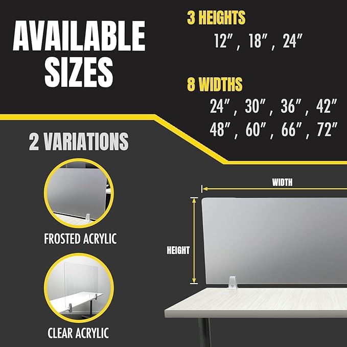 OBEX Frosted Acrylic Desk Mounted Privacy Panel, 18" x 36", Frosted
