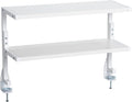 VIVO Clamp-on 24 inch Above or Below Desk 2-Tier Shelving Unit for Table Accessories, Gaming Devices, and More, Storage Tray, Desktop Organizer, White, STAND-SHELF24C-W