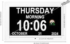 Memwake Digital Alarm Clock, Multiple Alarm Functions, Clock with Date and Day, Digital Alarm and Electronic Calendar for Seniors (White, 7 inch) (10-inch White)