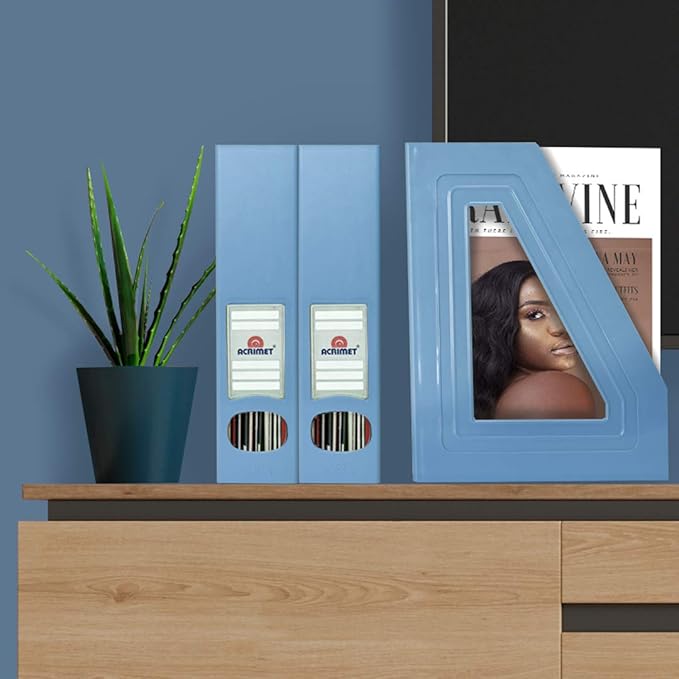 Acrimet Magazine File Holder, Durable Rack, Space-Saving Organizer (Plastic) (Solid Blue Color) (2 pack)