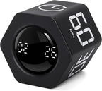 Exlliy Productivity Timer 1, 5, 10, 30, 60 Minutes Preset, Desk Cube Timer with Gravity Sensor/Mute/Vibration for ADHD, Work, Study, Kitchen, Back to School (1, Black)