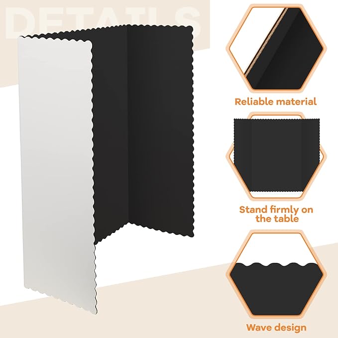 Henoyso 8 Pcs 36 x 48 Inch Black Trifold Poster Board Large Tri Fold Presentation White Display Board Foldable Paperboard for Science Fair School Business Project Exhibition