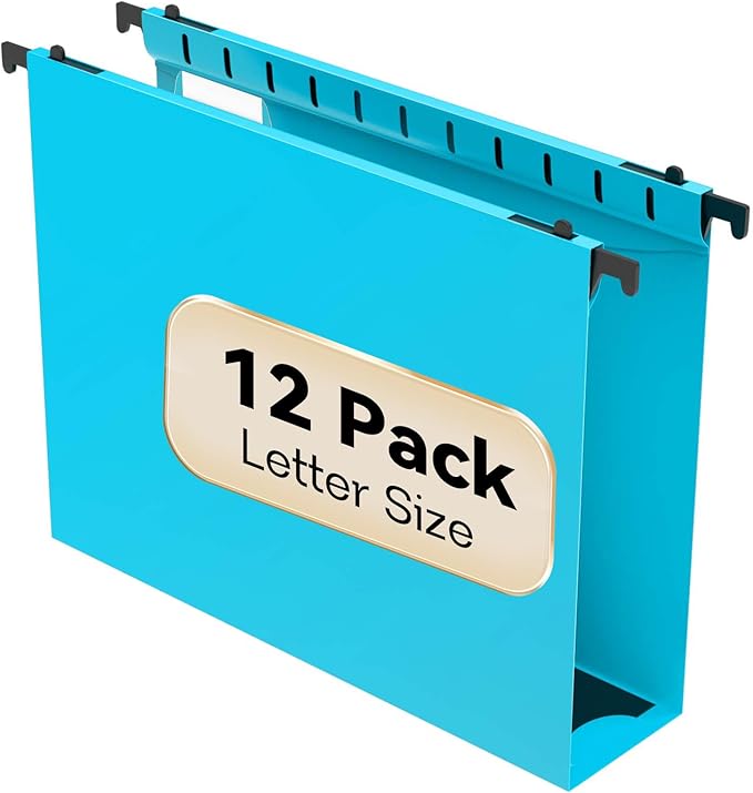 Nordun Plastic Hanging File Folder Extra Capacity,12 Pack Reinforced Hang Folders with Heavy Duty 2 Inch Expansion,Filing Cabinet Folders Letter Size,Hanging Organizer Designed for Bulky Files(Blue)