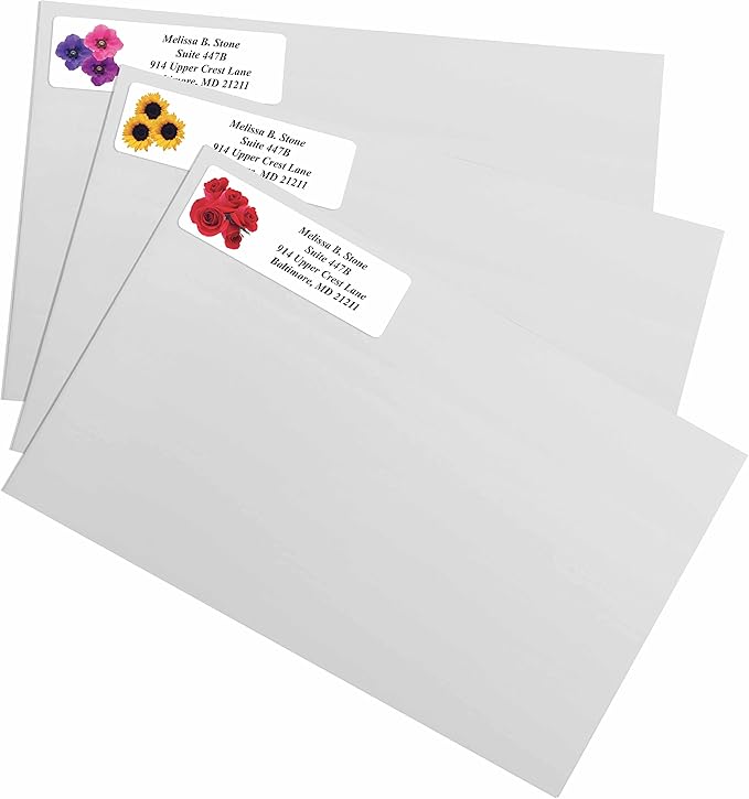 Floral Posy Assorted Rolled Address Labels with Elegant Plastic Dispenser