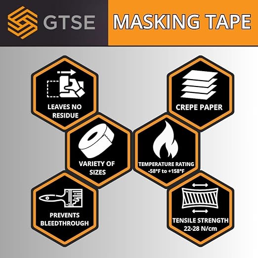 GTSE Masking Tape, 1 Roll, 1 inch x 55 Yards (164 ft), Multi-Surface Adhesive Painting Tape, Perfect for Painting, Home, Office, School, Art, Crafts, Glass, Vinyl
