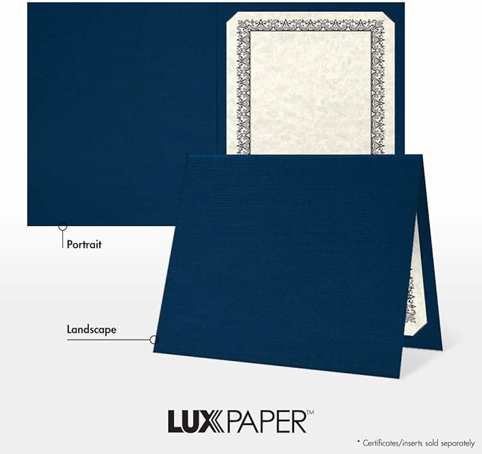 LUXPaper 9.5" x 12" Certificate Holders | Nautical Blue Linen | 100lb. Cover | 100 Qty