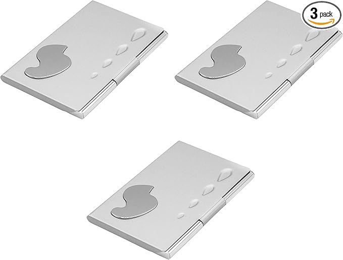 Stephanie Imports Set of 3 Slim & Minimalist Metal Business Card Holder Unisex Case (Silver Drops)
