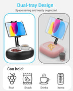 CANHET Tablet Leather Pillow Stand,【Stain-Resistant】 Tablet Holder with 2 Snack Bowl, Adjustable Pillow Stand for Lap/Bed/Couch/Desk, Fits 4-13" Kindle, iPad Pro Air Mini, Phone, Galaxy Z Fold