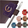 Personalized Mark Bookmark with Pen Holder, Leather Magnetic Book Marker 26 Letters,Custom Initials Page Marks, Gifts for Book Lovers Readers Men Women (Purple, I)